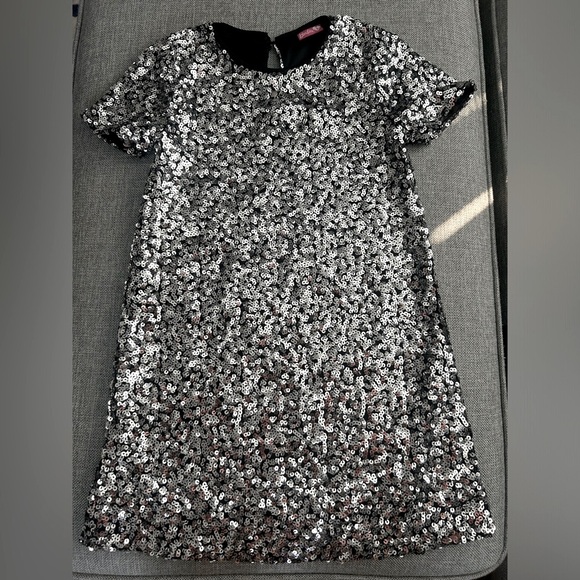 Barbie Holiday Sequined Girl's Dress Black and Silver Midi Size 8 - Picture 3 of 13